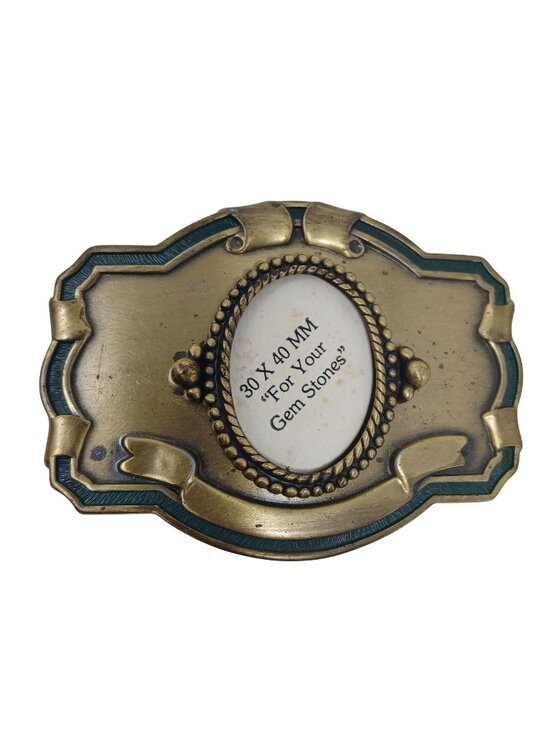 Source Unknown Other - Vintage 30X40 MM Gem Stone Belt Buckle Frame -Antique Brass & Green Detail #J12